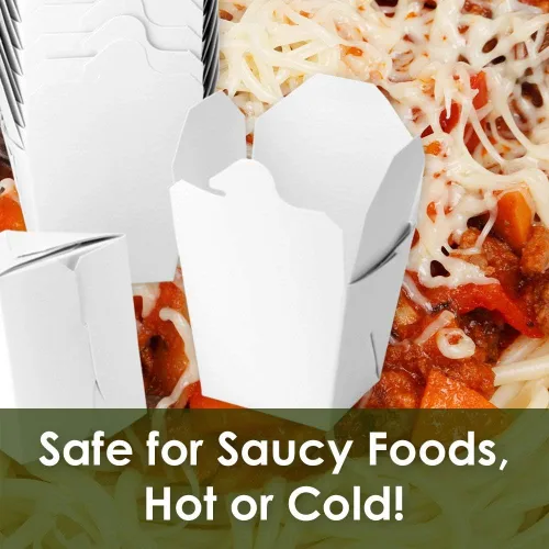 Vista 2 de Cajas de comida chinas blancas reciclables de 8oz 16oz 100pk. 50 unidades cada 16 y 8 onzas a prueba de fugas, a prueba de grasa para restaurantes