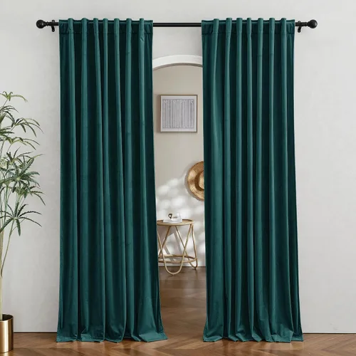 Vista 60 de RYB HOME Cortinas 100% opacas de terciopelo blanco para dormitorio, pestaña trasera y bolsillo para barra, aislamiento térmico, cortinas
