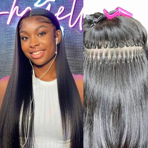 Extensiones de cabello humano con punta I Tip de 14 pulgadas, extensiones invisibles iTip de 50 hebras/1.76 oz, extensiones de microenlace color
