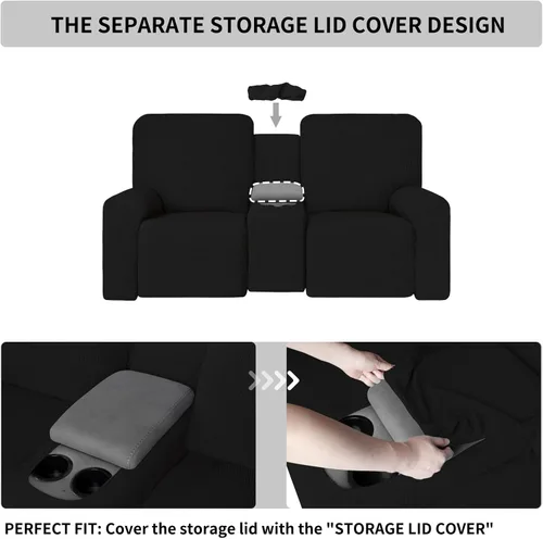 Vista 3 de Easy-Going Sofá reclinable elástico de 1 pieza con funda de consola central, funda reclinable de 2 plazas con soporte y almacenamiento, funda