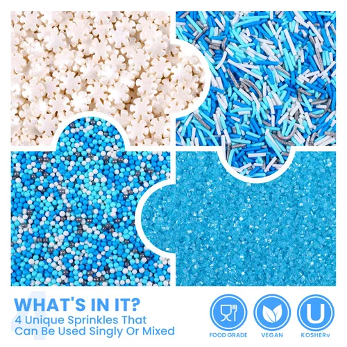Vista 3 de Juego de gránulos azules para decoración de pasteles, copos de nieve congelados comestibles para decoración de cupcakes, galletas, donas, decoración
