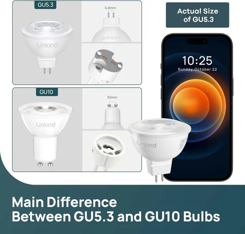 Vista 3 de Linkind Bombilla LED MR16 regulable, GU5.3 con base de dos pines MR16, 6.5 W (equivalente a 70 W) 5000 K luz diurna 640 lm ángulo de haz de 40