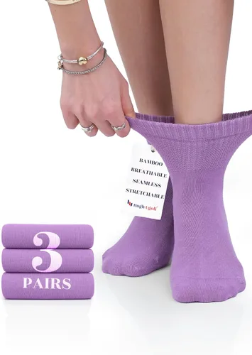 Vista 41 de Hugh Ugoli - Calcetines de tobillo para mujer con bambú diabético, punta sin costuras súper suave y sin ataduras, anchos, ajuste holgado y elástico