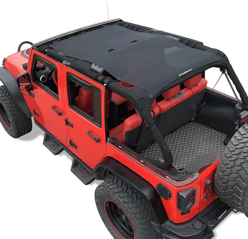 Vista 102 de Shadeidea - Parasol para vehículo Jeep Wrangler JK (2007-2018) de 2 puertas, delantero y trasero, pantalla de malla color negro, cubierta