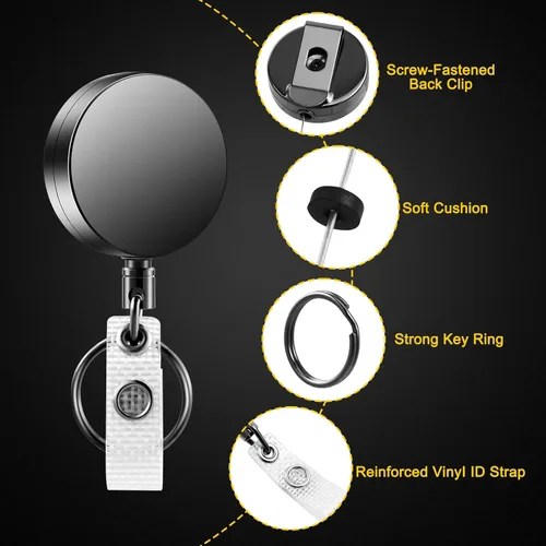 Vista 2 de Badge Reels Retractable for Nurses,Premium Heavy Duty Metal ID Badge Holder with Belt Clip Key Ring for Name Card Keychain (2)