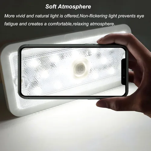 Vista 4 de Luz LED interior para RV con sensor de movimiento PIR, espacios grandes iluminados en blanco brillante DC 10V-30V 700 lúmenes, luz de domo para área