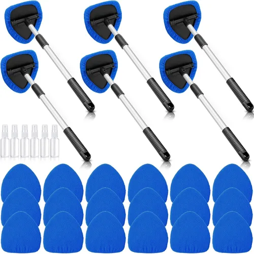 Tioncy 6 juegos de limpiador de parabrisas, herramienta de limpieza de ventanas de microfibra con cabezal de almohadilla de mango extensible, paño