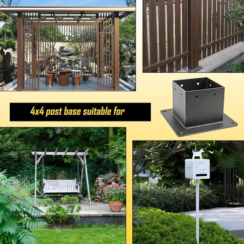 Vista 7 de 4 soportes de anclaje de base de poste de 4 x 4, tamaño interior de 3.5 x 3.5 pulgadas de grosor, soportes de poste de cubierta de polvo negro