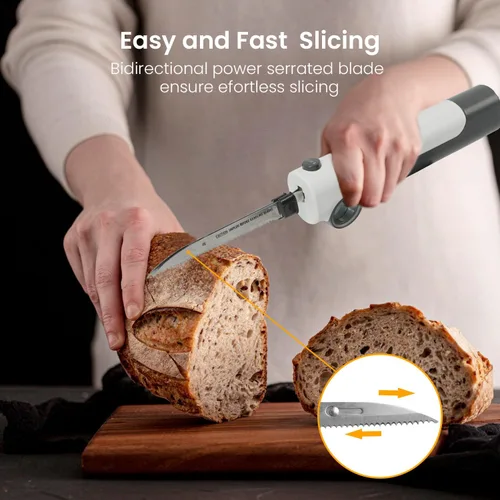 Vista 6 de Cuchillo Eléctrico Inalámbrico Recargable, Cuchillo de Tallado Eléctrico para Cortar Carnes, Aves, Pan, Espuma para Manualidades, Incluye Tenedor
