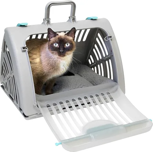 Vista 12 de Sport Pet Designs - Transportador plegable para gatos de viaje, colección plegable de plástico para puerta delantera, cama impermeable