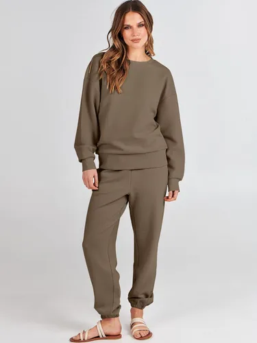 Vista 2 de ANRABESS Conjunto de dos piezas para mujer 2023, conjunto de ropa de descanso a juego, sudadera y pantalones deportivos