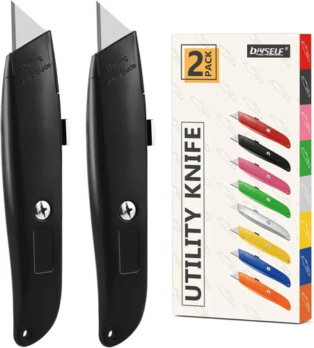Vista 13 de DIYSELF Paquete de 2 cuchillos utilitarios, cortador retráctil, resistente (naranja)