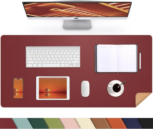 Vista 39 de Protector de escritorio de cuero, tapete de escritorio grande con corcho natural y cuero PU, alfombrilla para mouse, alfombrilla de escritorio