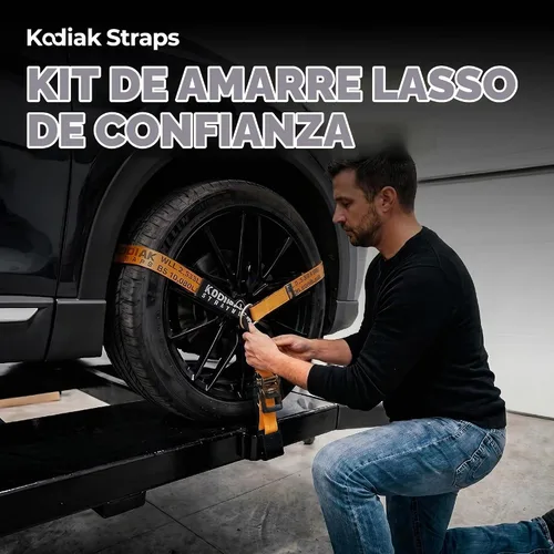 Vista 6 de Paquete de 4 correas de amarre de trinquete para automóvil con ganchos planos de 2" x 126' servicio pesado resistencia mínima de rotura de 10,000