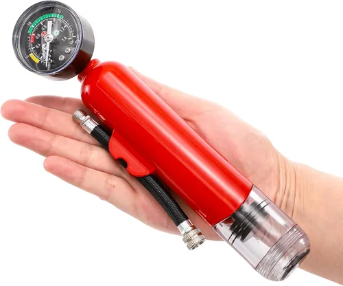 Vista 4 de Lawei Bomba de bola con manómetro, pelota deportiva de doble acción bomba compacta con agujas y boquillas, bombas de mano de aire portátiles