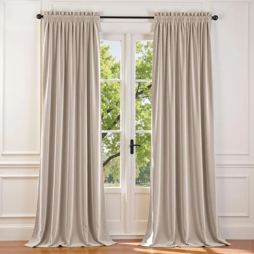 Vista 141 de Lazzzy - 2 paneles de cortinas opacas de terciopelo, con aislamiento térmico, muy suaves, lujosas, con bolsillo para cortinero, para dormitorio