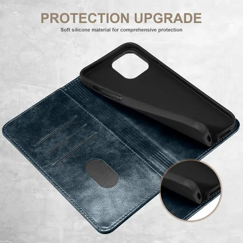 Vista 5 de SINIANL Funda compatible con iPhone 15, funda de piel azul con soporte magnético, soporte para tarjetas de crédito, funda tipo cartera