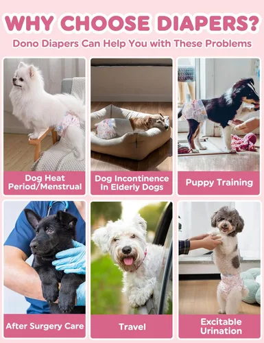 Vista 7 de Dono Pañales desechables para perras, 48 unidades, pañales desechables para perros hembras con indicador de humedad, pañales súper absorbentes