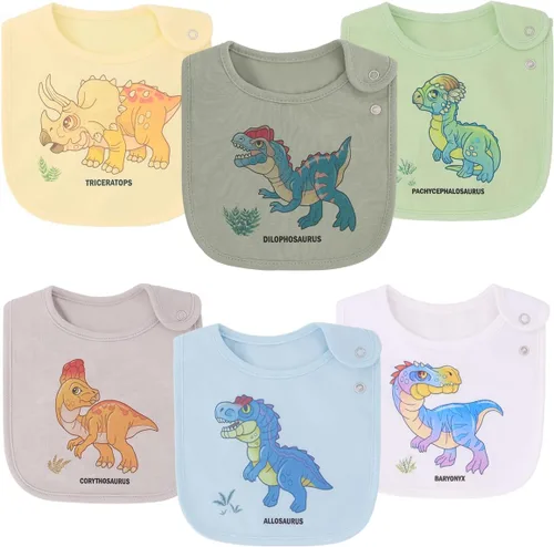 Vista 12 de Maiwa - 6 paquetes de baberos impermeables de algodón para bebés, niñas y niños, con broches para babeo y alimentación Multi0603