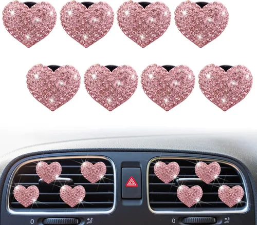 Vista 9 de 8 clips de ventilación con forma de corazón brillante, ambientadores de coche con forma de corazón de cristal, difusores, diamantes de imitación
