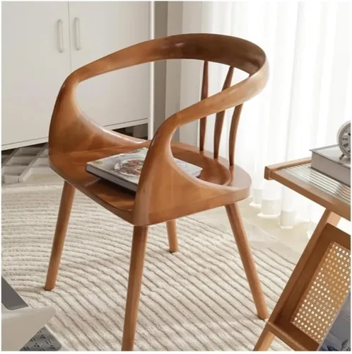 Vista 2 de Sillas de comedor, moderna silla de comedor de madera maciza con reposabrazos - Muebles de cocina y sala de estar, Sillas para comedor (color cereza)