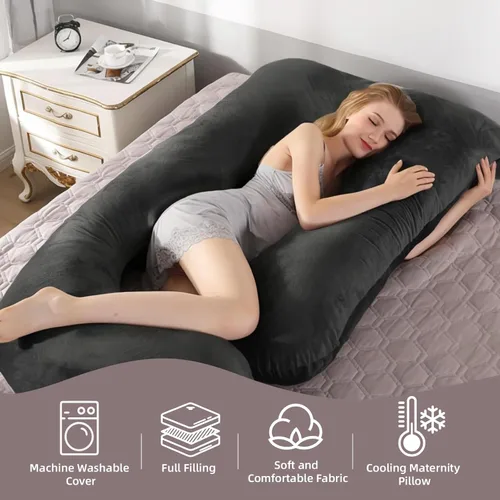 Vista 5 de Almohadas de embarazo de cuerpo completo de 60 pulgadas para dormir, almohada de embarazo refrescante en forma de U, almohadas de maternidad