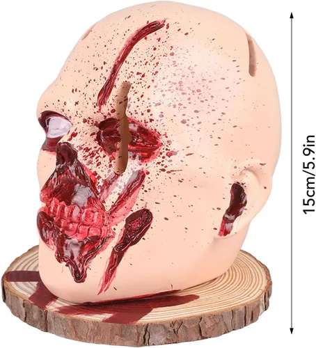 Vista 3 de Cabeza de soporte para cuchillos de calavera, material versátil herramienta de almacenamiento de cocina, decoraciones de fiesta temática de terror