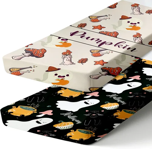 Sábanas ajustadas personalizadas para cuna, 2 piezas, sábana blanca de Halloween con nombre de bebé, sábana de colchón para bebé, regalos de