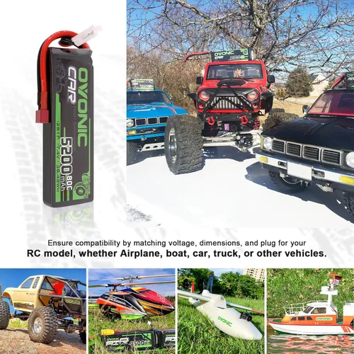 Vista 5 de OVONIC Batería Lipo de 7.4V 2S 5200mAh 80C Soft Case Battery Dean-Style T Plug con carcasa para vehículos RC 1/8 1/10 RC Slash RC Buggy Truggy RC