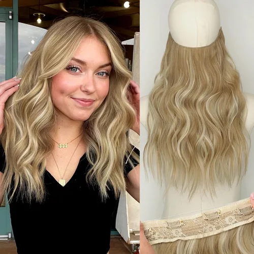 Vista 56 de KooKaStyle - Extensiones de cabello con hilo invisible, diadema transparente, ajustables, 4 clips fijadores, cabello largo y ondulado de 12