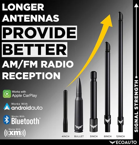 Vista 8 de EcoAuto Antena universal para camión corta y rechoncha de 8 pulgadas, accesorios de camión para Ford, Dodge, GMC, Chevy, Jeep (2007+) - antirrobo
