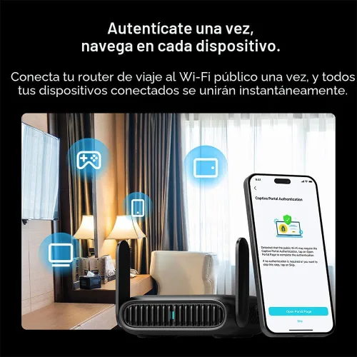 Vista 5 de TP-Link Roam 6 AX1500 Router portátil Wi-Fi 6 de doble banda Compartir WiFi público fácil Aprobado para hotel/RV/viajes Cable WiFi