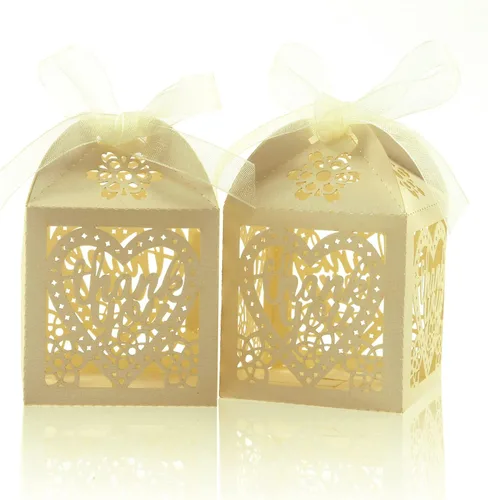 Vista 13 de COTOPHER Cajas cortadas con láser, 100 cajas de regalo de agradecimiento, cajas de regalo de boda, cajas de dulces de encaje para bodas, despedidas
