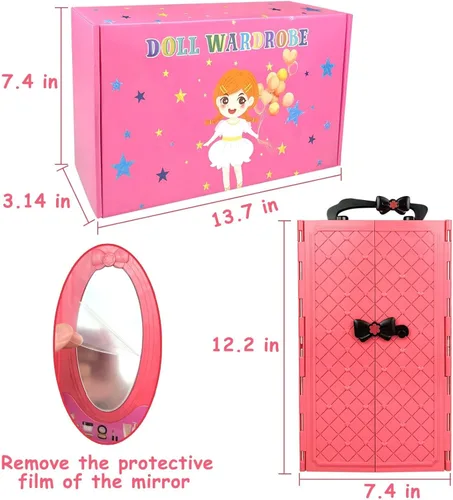 Vista 5 de Paquete de 84 ropa y accesorios para muñecas con armario de muñecas para muñecas de 11.5 pulgadas, kit de diseño de moda para niña, incluye vestido