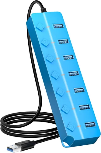 Vista 12 de ONFINIO Hub USB 3.0, divisor de concentrador USB de 7 puertos con interruptores individuales de encendido/apagado y luces, cable de 3.2 pies/1m