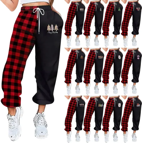 Vista 2 de Pantalones deportivos con estampado de Navidad, ropa de otoño e invierno para mujer, casual, cómoda, con cordón, talla grande