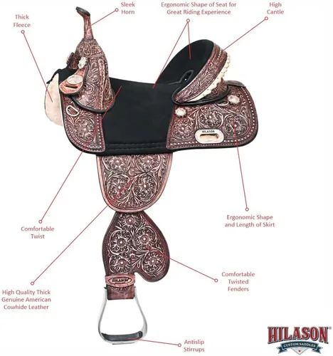 Vista 2 de HILASON Sillín de caballo sin árboles para niños, barril de cuero occidental americano, silla de montar de caballo silla de montar occidental