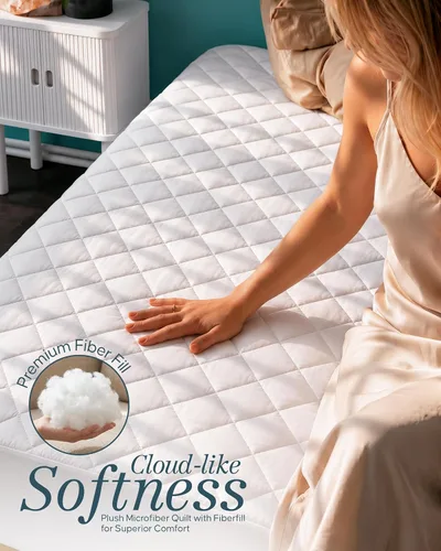 Vista 5 de Utopia Bedding - Cubrecolchón acolchado (tamaño Queen), protector de colchón elástico y ajustable, protector y funda con bolsillo profundo que se
