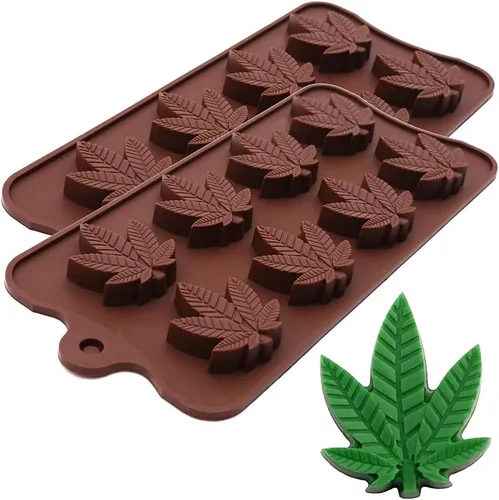 PJ BOLD Moldes de silicona de hoja de cáñamo de marihuana para molde de caramelo de gomitas de chocolate, paquete de 2
