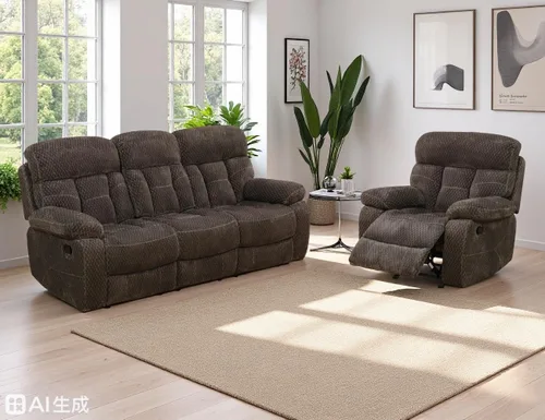 Vista 34 de Juego de sofá reclinable de pana, sofá reclinable manual con portavasos/mesa auxiliar, cómodos sofás reclinables de tela, juegos de muebles de sala