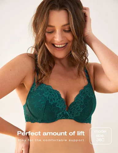 Vista 5 de Deyllo - Brasier de encaje para mujer, con copa con efecto de realce, relleno y varillas