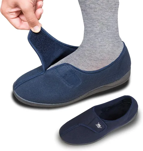 Vista 5 de EuropeanSoftest - Pantuflas de espuma viscoelástica 80-D con cierre ajustable, cómodas y cálidas de forro polar para artritis, edema, cierre