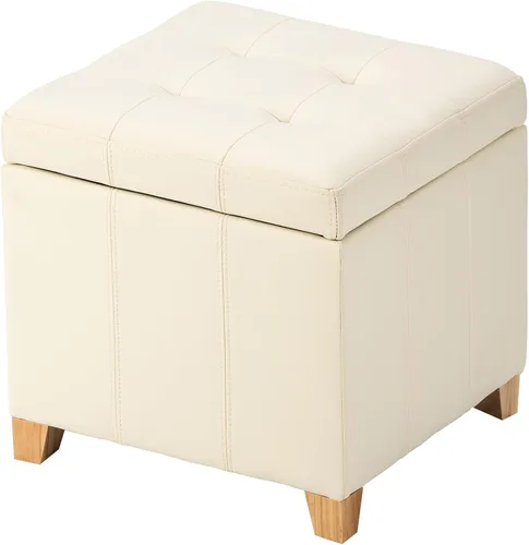 Vista 12 de Asense Reposapiés cuadrado tapizado de piel sintética con patas de madera, color gris