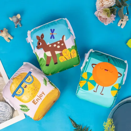 Vista 96 de Alva, Pañales de bebé para nadar, paquete de 2 unidades, talle único, reutilizable, lavable y ajustable de 0 a 36 meses. Tamaño de 10 a 40 lbs