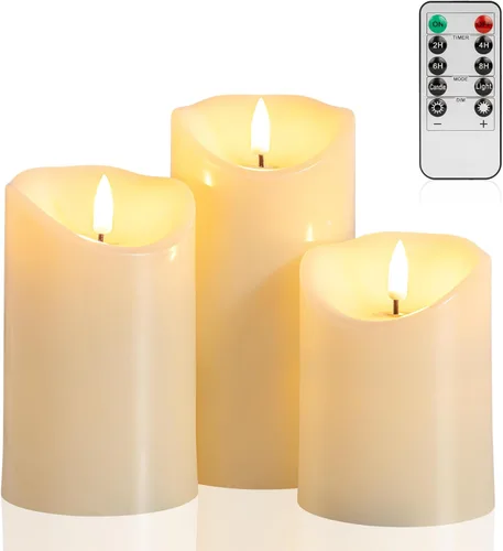 Vista 27 de ANGELLOONG Velas sin llama con control remoto para decoración de mesa, velas falsas parpadeantes que funcionan con pilas, velas de batería