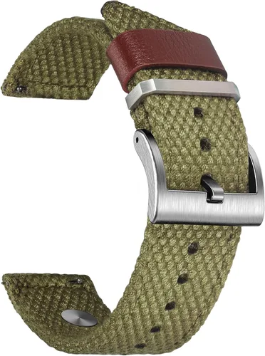 Vista 9 de torbollo Correas de reloj de liberación rápida, correa de reloj dura de 0.709 in para muñeca grande, correa de nailon de calidad y hebilla cepillada