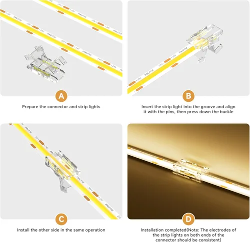 Vista 6 de PAUTIX 8mm Conectores COB de 2 pines 8 piezas, Conectores en forma de L/de esquina, Adaptador de terminal de extensión sin soldadura reutilizable, 2