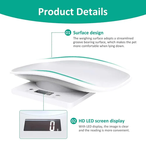 Vista 3 de Báscula digital para mascotas, báscula de animales pequeños con cinta métrica, báscula de alimentos de cocina, con un peso máximo de 33 libras