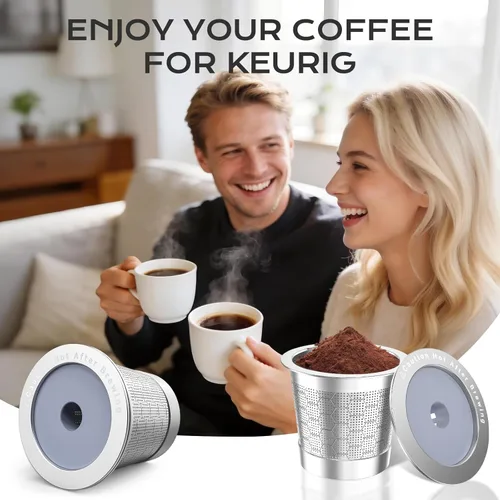 Vista 5 de Tazas K reutilizables para Keurig 1.0, tazas K de acero inoxidable para cápsulas de café reutilizables, taza K recargable con filtro de café