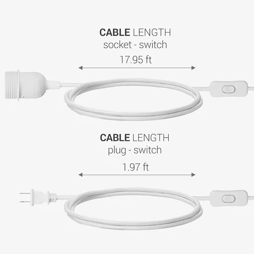 Vista 5 de kwmobile Cable de luz enchufable, cable de lámpara colgante de tela de 20 pies de largo con enchufe, enchufe E26, para colgar iluminación de techo